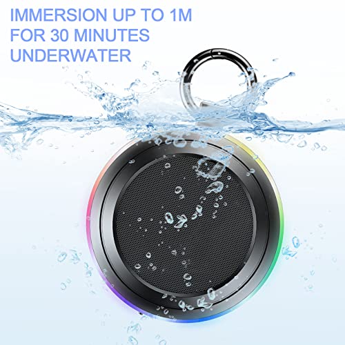 Portable Bluetooth Speaker with Light Show, IPX7 Waterproof Shower Speaker with FM Radio and Built-in Microphone,Bluetooth Speakers for Shower,Travel,Running,Mountaineering,Camping and More Outdoor