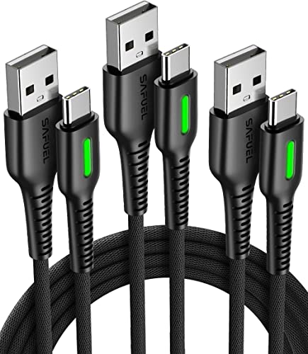 SAFUEL USB C Cable, [3 Pack 3.1A] QC 3.0 Fast Charging Type C Cable, [1.6+6.6+6.6ft] Nylon Braided Phone Charger USB-C Data Cord for Samsung Galaxy S21 S20 S10 S9 Plus Note 10 Google Pixel LG Etc