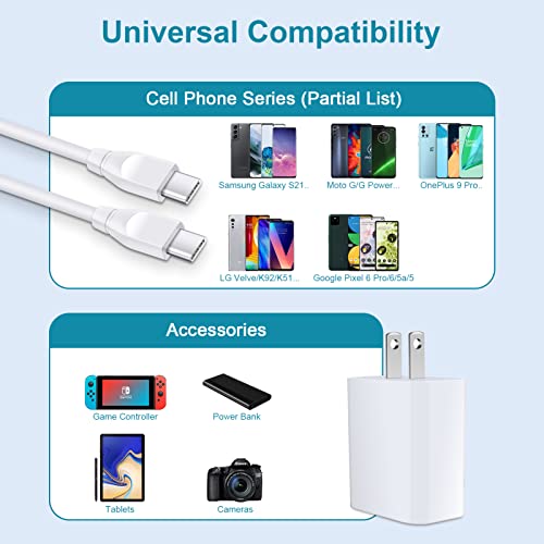 USB C Charger Fast Charging Block Wall Plug + 6FT Type C Charger Cable Cord for Samsung Galaxy S23,A13,A14,A53,A23 5G,S22,S21FE,A54,Z Flip Fold4,A52,S22+,S22Ultra,A03S,S20;Google Pixel 7,6,7 Pro,6a,5a