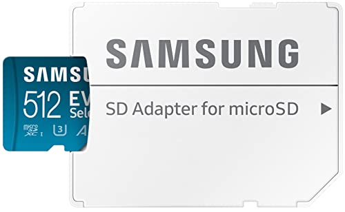 SAMSUNG EVO Select Micro SD-Memory-Card + Adapter, 512GB microSDXC 130MB/s Full HD & 4K UHD, UHS-I, U3, A2, V30, Expanded Storage for Android Smartphones, Tablets, Nintendo-Switch (MB-ME512KA/AM)