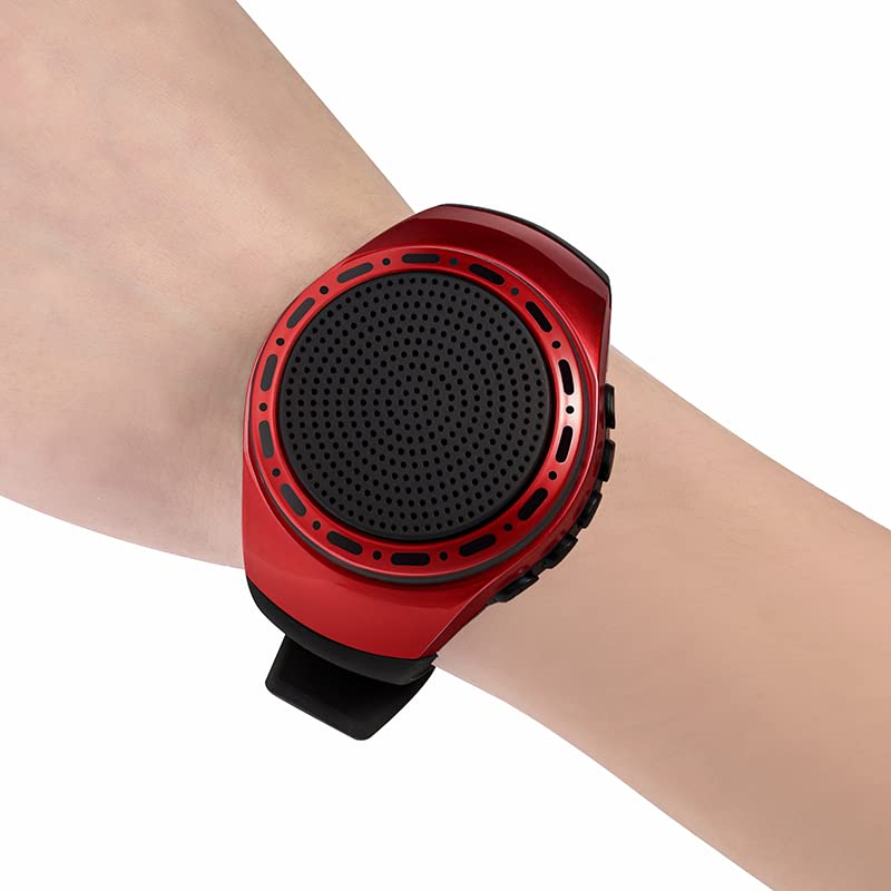 OriDecor Wireless Wearable Waterproof Wrist Portable Bluetooth Speaker Watch with Multi Function FM Radio & MP3 Player & TWS & Selfie & Ultra Long Standby Time for Running, Hiking, Riding（Red）