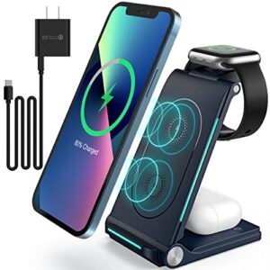 'Lightning-1' Wireless Charging Station 3 in 1 Foldable, 15W Wireless Fast Charger Stand for Multiple Devices iPhone 14/13 Pro/Pro Max/12/11/X/Xs/8 and Apple Watch SE/8/7/6/5/4/3/2/1, Air Pods 3/2/Pro