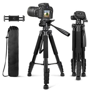 aureday 74’’ camera tripod with travel bag,cell phone tripod with wireless remote and phone holder, compatible with dslr cameras,cell phones,projector,webcam,spotting scopes
