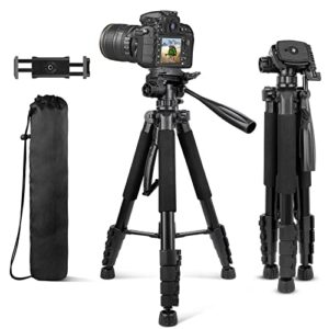 Aureday 74’’ Camera Tripod with Travel Bag,Cell Phone Tripod with Wireless Remote and Phone Holder, Compatible with DSLR Cameras,Cell Phones,Projector,Webcam,Spotting Scopes