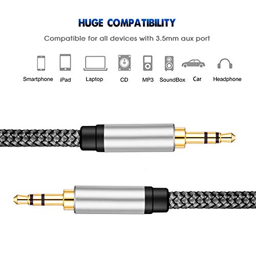 Tan QY Aux Cable 20Ft, 3.5mm Male to Male Auxiliary Audio Stereo Cord Compatible with Car,Headphones, iPods, iPhones, iPads,Tablets,Laptops,Android Smart Phones& More(20Ft/6M,Silver)