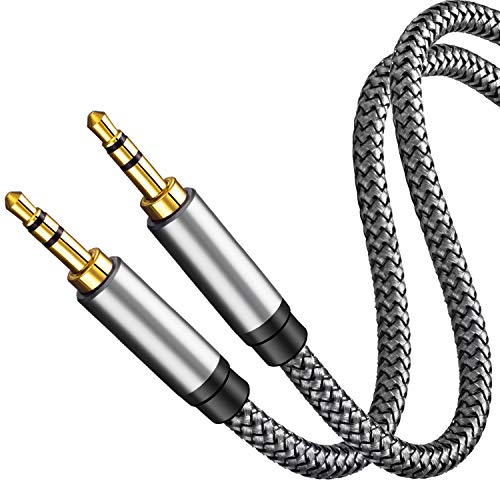 Tan QY Aux Cable 20Ft, 3.5mm Male to Male Auxiliary Audio Stereo Cord Compatible with Car,Headphones, iPods, iPhones, iPads,Tablets,Laptops,Android Smart Phones& More(20Ft/6M,Silver)