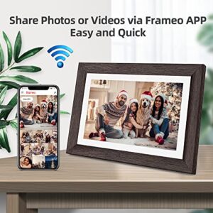 BYYBUO 10.1 inch WiFi Digital Photo Frame, 1280 * 800 IPS Touch Screen Digital Picture Frame,16G-Walnut,Share Photos or Videos via Frameo APP, Gift for Friends and Family