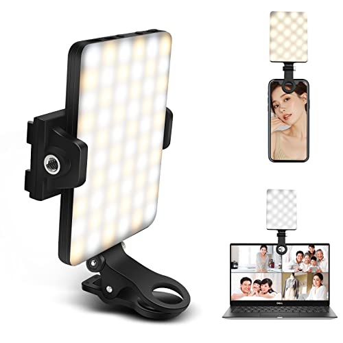 GreatLPT Cell Phone Fill Light, Clip Fill Video Light for Phone 2000Mah Rechargeable, 10-Level Brightness Adjustment, CRI 95+, 3 Light Modes Dimmable, Portable Video Conference Lighting