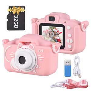 andoer x8 mini kids digital camera 1080p 20mp dual lens 2.0 inch ips screen built-in battery interesting games with 32gb memory card usb card reader neck strap birthday for boys girls