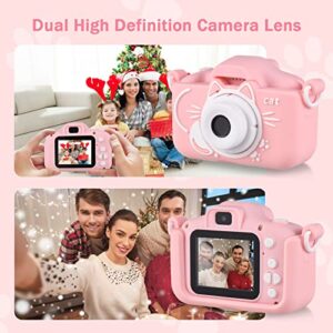 Andoer X8 Mini Kids Digital Camera 1080P 20MP Dual Lens 2.0 Inch IPS Screen Built-in Battery Interesting Games with 32GB Memory Card USB Card Reader Neck Strap Birthday for Boys Girls