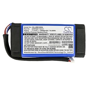 cameron sino replacement battery for jbl boombox, fits part gsp0931134 01, 7.4v li-polymer 10000mah / 74.00wh