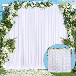 10×10 white backdrop curtain for parties wedding wrinkle free white photo curtains backdrop drapes fabric decoration for baby shower 5ft x 10ft,2 panels