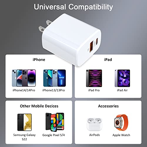 2 Pack 20W USB C Fast Charger Dual Port Wall Charger Block iPhone Charger QC+PD3.0 USB C+A for iPhone 14 Plus 14 Pro Max 13 12 Pro Max Mini 11 XS XR X, iPad Pro Air 10 9 8 7