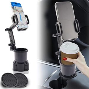 car cup holder phone mount 2 in 1 car cup holder expander for car ultra stability & 360°rotation cup holder extender with adjustable base compatible with iphone samsung galaxy all smartphones