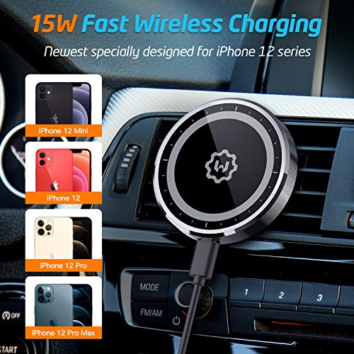 15W Wireless Magnetic Car Charger, WixGear Wireless Magnetic Air Vent and Dashboard Car Charger Charger for iPhone 13/13 Pro/13 Pro Max/13 Mini/ 12/12 Pro/ 12 Pro Max/12 Mini with Auto Alignment