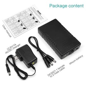 Talentcell Rechargeable 12V 6000mAh/5V 12000mAh DC Output Lithium ion Battery Pack for LED Strip and CCTV Camera, Portable Li-ion Power Bank with Charger, Black