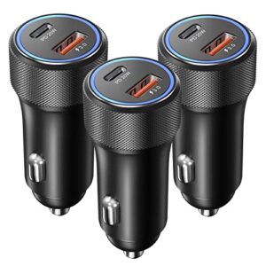 usb c car charger, okray 3-pack 36w fast charging dual port pd3.0&qc3.0 usb type c car charger cigarette lighter adapter with led compatible with iphone 14/13/12/11, galaxy s22 s21 note 20 10 (black)