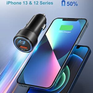 USB C Car Charger, OKRAY 3-Pack 36W Fast Charging Dual Port PD3.0&QC3.0 USB Type C Car Charger Cigarette Lighter Adapter with LED Compatible with iPhone 14/13/12/11, Galaxy S22 S21 Note 20 10 (Black)