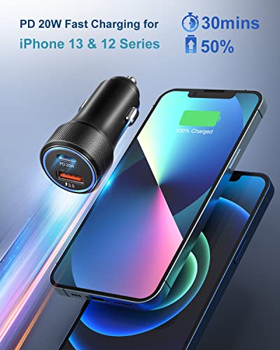 USB C Car Charger, OKRAY 3-Pack 36W Fast Charging Dual Port PD3.0&QC3.0 USB Type C Car Charger Cigarette Lighter Adapter with LED Compatible with iPhone 14/13/12/11, Galaxy S22 S21 Note 20 10 (Black)