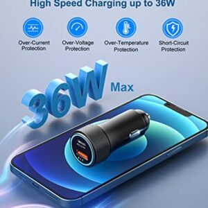 USB C Car Charger, OKRAY 3-Pack 36W Fast Charging Dual Port PD3.0&QC3.0 USB Type C Car Charger Cigarette Lighter Adapter with LED Compatible with iPhone 14/13/12/11, Galaxy S22 S21 Note 20 10 (Black)