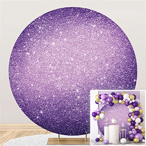 Canessioa 7.2x7.2ft Purple Round Backdrop Glittering Violet Purple Shiny Glitters Round Backdrop Cover for Photo Shoot Baby Shower Bridal Shower Birthday Party Purple Circle Backdrop Polyester