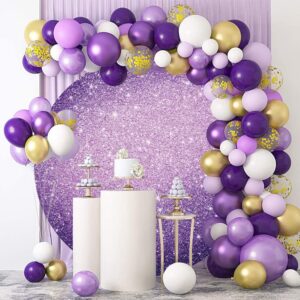 Canessioa 7.2x7.2ft Purple Round Backdrop Glittering Violet Purple Shiny Glitters Round Backdrop Cover for Photo Shoot Baby Shower Bridal Shower Birthday Party Purple Circle Backdrop Polyester