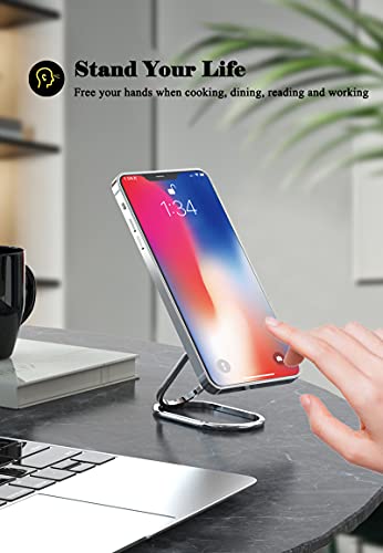 VAWcornic Phone Ring Holder Finger Kickstand, 540° Dual Direction Rotating Phone Grip for iPhone, Samsung, Huawei Smartphone, Tablet, Kindle, Switch Lite Compatible with Magnetic Car Mount (Silver)