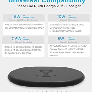 Ultra-Slim Wireless Charger, 15W Maximum Fast Wireless Charging Pad Compatible with iPhone 14/13/12/11, for Samsung Galaxy S21/S20/S10/S9/S8/Note20/10/9/8,Google Pixel(No AC Adapter)