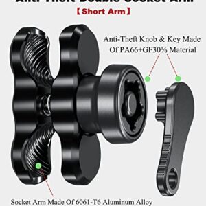 BRCOVAN Anti-Theft Aluminum Alloy Double Socket Arm Compatible with RAM Mounts B Size 1'' Ball Mounting Base & Bike Motorcycle Phone Holder (Short Arm)