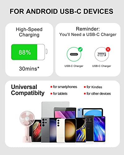 USB C to USB C Fast Charging Cable for Android Phones, Samsung Galaxy S23 Ultra S23+ S22 S22+ S21 Plus A03s A02s A13 A12 A53, Google Pixel 7 Pro 6 6a 5 5a 4 4a XL 3, iPad, Long Charger Cord Usbc Type