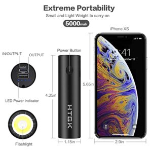 HTGK Power Bank 5000mAh with 120 Lumens Flashlight, Mini Portable Charger Ultra Compact External Backup with 20W PD & QC 3.0 Super Fast-Charging, Compatible with iPhone Samsung and More(Black)