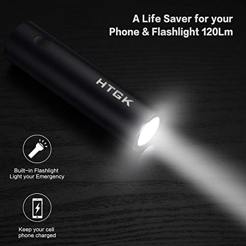 HTGK Power Bank 5000mAh with 120 Lumens Flashlight, Mini Portable Charger Ultra Compact External Backup with 20W PD & QC 3.0 Super Fast-Charging, Compatible with iPhone Samsung and More(Black)