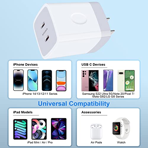 iPhone 40W Dual USB C Wall Fast Charger Block for iPhone 14/13/12Pro Max,Galaxy S23 S22 S21 Ultra A32 A04s A14 A53,Pixel 7 Pro/6a,JoHouer Dual Port USB C Power Adapter Samsung Charger Box Cube Plug