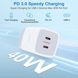 iPhone 40W Dual USB C Wall Fast Charger Block for iPhone 14/13/12Pro Max,Galaxy S23 S22 S21 Ultra A32 A04s A14 A53,Pixel 7 Pro/6a,JoHouer Dual Port USB C Power Adapter Samsung Charger Box Cube Plug