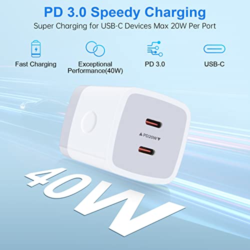 iPhone 40W Dual USB C Wall Fast Charger Block for iPhone 14/13/12Pro Max,Galaxy S23 S22 S21 Ultra A32 A04s A14 A53,Pixel 7 Pro/6a,JoHouer Dual Port USB C Power Adapter Samsung Charger Box Cube Plug