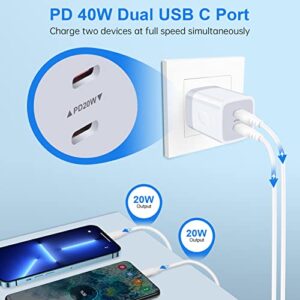 iPhone 40W Dual USB C Wall Fast Charger Block for iPhone 14/13/12Pro Max,Galaxy S23 S22 S21 Ultra A32 A04s A14 A53,Pixel 7 Pro/6a,JoHouer Dual Port USB C Power Adapter Samsung Charger Box Cube Plug