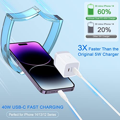 iPhone 40W Dual USB C Wall Fast Charger Block for iPhone 14/13/12Pro Max,Galaxy S23 S22 S21 Ultra A32 A04s A14 A53,Pixel 7 Pro/6a,JoHouer Dual Port USB C Power Adapter Samsung Charger Box Cube Plug