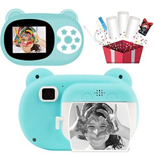 Instant Print Camera for Kids, Zero Ink Kids Camera with 3 Rolls Print Paper 1080P Kids Digital Camera 1600 mAh 32GB SD Card Toy Gifts for Birthday Christmas Holiday Children's Day (Blue)