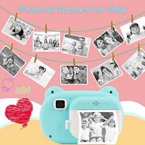 Instant Print Camera for Kids, Zero Ink Kids Camera with 3 Rolls Print Paper 1080P Kids Digital Camera 1600 mAh 32GB SD Card Toy Gifts for Birthday Christmas Holiday Children's Day (Blue)