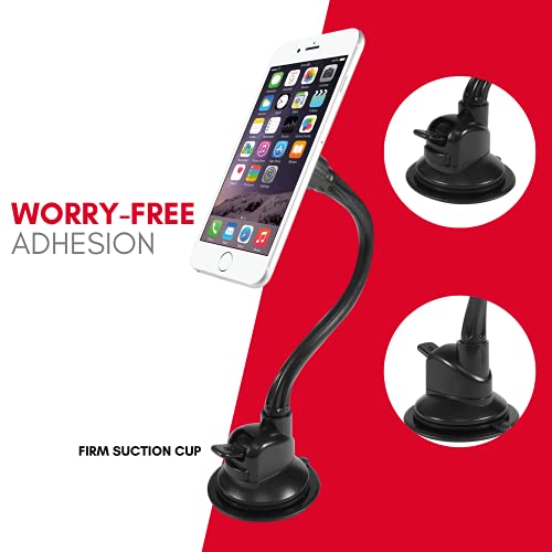 Macally Windshield Phone Mount for Car Magnetic - Suction Cup Window Mount Phone Holder with 12" Long Gooseneck Arm & Super Strong Magnet Mount for Cell Phone, iPhone, Smartphone