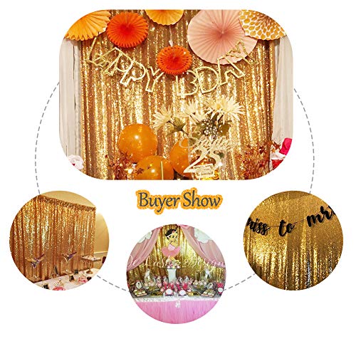 SquarePie Sequin Backdrop Curtain Not See Through Background for Wedding Party 10FT x 10FT Gold