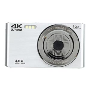 4k digital camera, 44mp hd video camera with 2.8in lcd screen, 16x digital zoom camera, built in fill light, compact point and shoot camera for teens, beginners (silver)