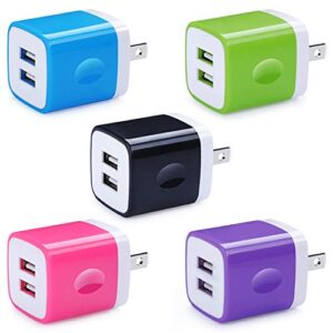 5 pack usb charger block wall plug huhuta dual port 2.1a usb phone charger adapter fast charging box for iphone 14 13 12 11 pro max,ipad,samsung galaxy s23 s22 s21 a14 a13 a53,google pixel 7 pro 6a 6