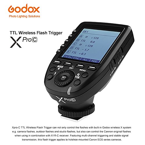 Godox Xpro-C TTL Wireless Flash Trigger for Canon 1/8000s HSS TTL-Convert-Manual Function Large Screen Slanted Design 5 Dedicated Group Buttons 11 Customizable Functions