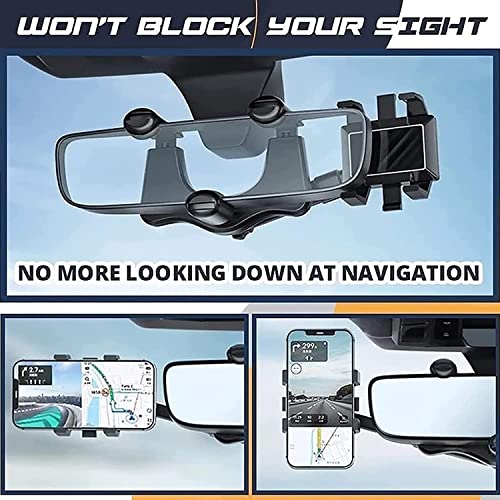 2022 Rotatable and Retractable Car Phone Holder - Rear View Mirror Phone Holder, Car Phone Holder Mount, 360-degree Rotation Adjustment, Easy to Install and Remove, for All Mobile Phones and All Car