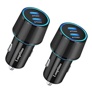 dual 30w usb c car charger fast charging, looptimo 2-pack 60w type c rapid automobile adapter, pd(pps) 3.0 port cargador para carro compatible for iphone, samsung galaxy, google pixel phones