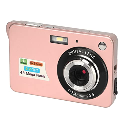 Jopwkuin Digital Camera, 2.7in LCD 4K Rechargeable 48MP Vlogging Camera Anti Shake for Shooting(Pink)