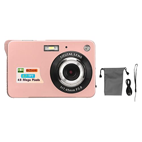 Jopwkuin Digital Camera, 2.7in LCD 4K Rechargeable 48MP Vlogging Camera Anti Shake for Shooting(Pink)