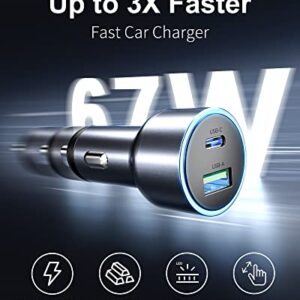 BYEASY USB Car Charger, 67W Dual Port Fast Type C Charging Adapter, PD3.0 QC4.0 Power Output Charger, Car Cigarette Lighter Plug for MacBook, Laptop, iPhone 14/13, Samsung S22/S21, iPad Pro More