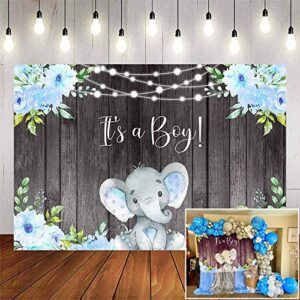 avezano boy elephant baby shower backdrop blue floral elephant it’s a boy background decorations rustic wood elephant theme baby shower party banner supplies(7x5ft)